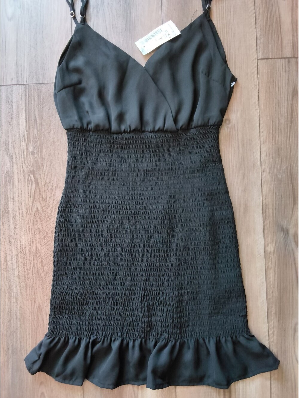 Love Tree Black Smocked Mini Dress Bodycon Bodice Ruffle Hem Flowy S